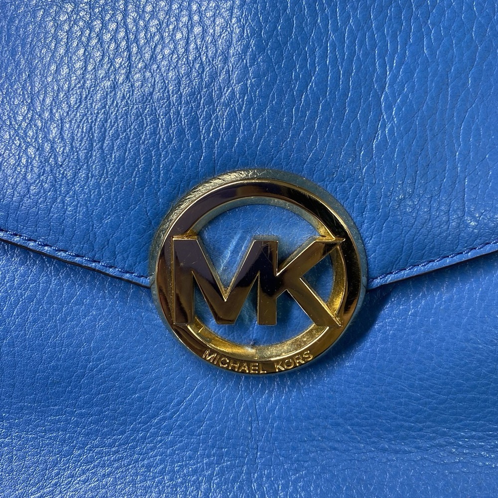 Michael Kors Authentic Leather Women's Blue Purse‎ Tote Bag 10x11x4 - Picture 2 of 16